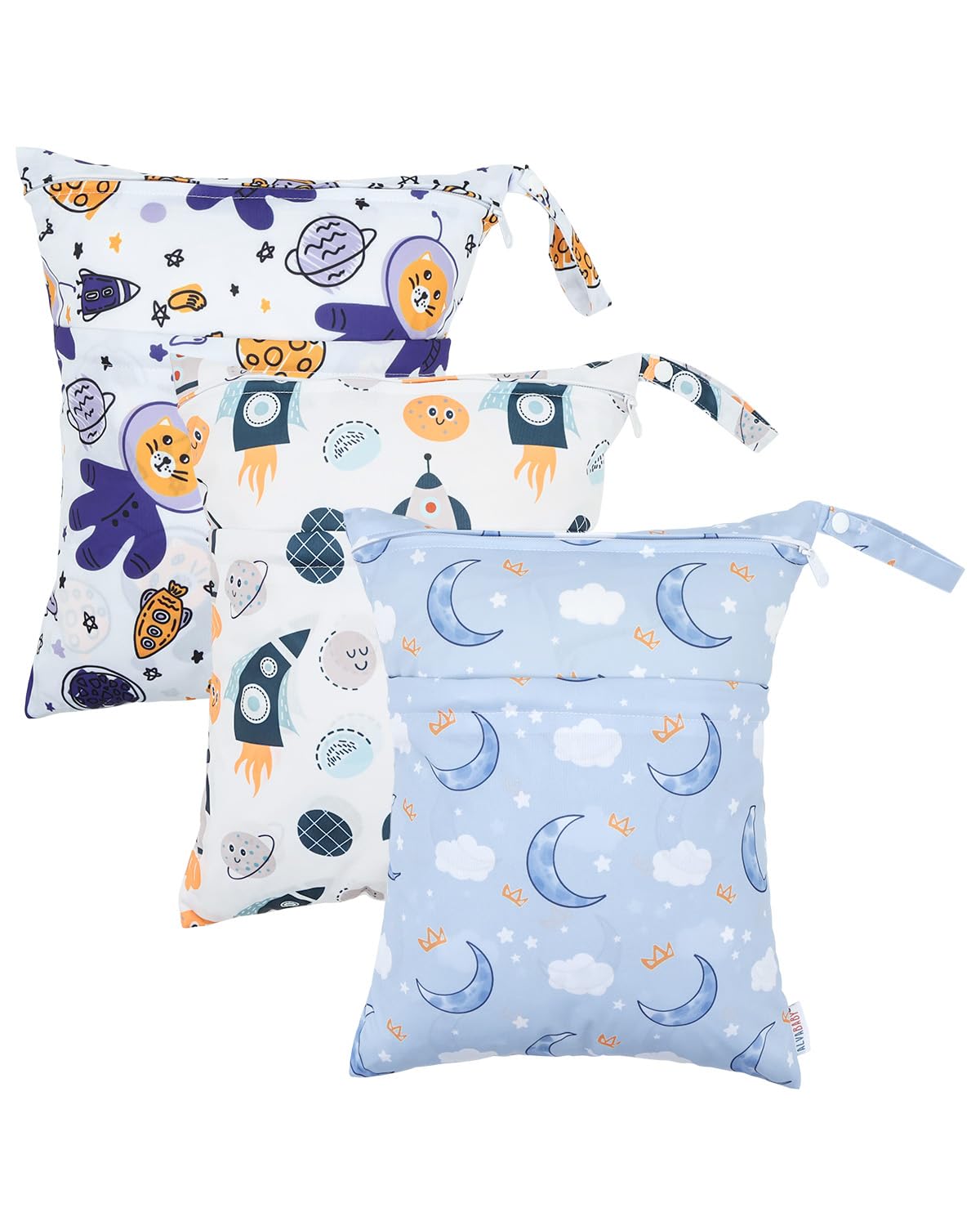 ALVABABY 3 Cloth Diaper Wet Dry Bags Waterproof Reusable with Two Zippered Pockets Travel Beach Pool Daycare Soiled Baby Items Yoga Gym Bag for Swimsuits or Wet Clothes Small Medium Large 3L-ZM28