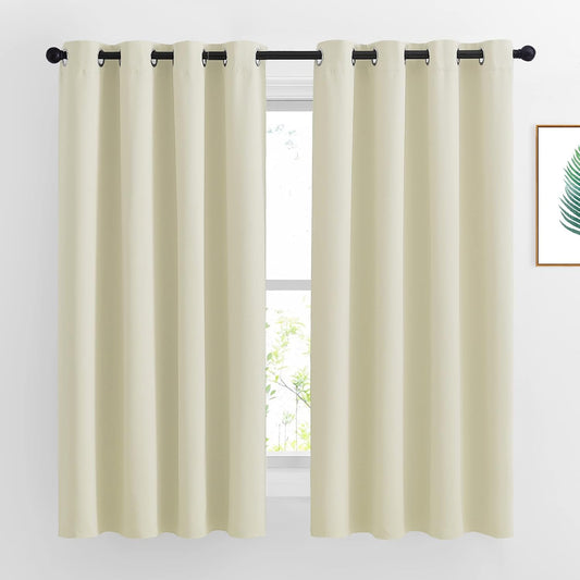 NICETOWN Bedroom Curtains Room Darkening Draperies - Grommet Top Beige Thermal Insulated Energy Saving Privacy Drapes for Apartment/Home Office, 2 Panels, W52 x L63