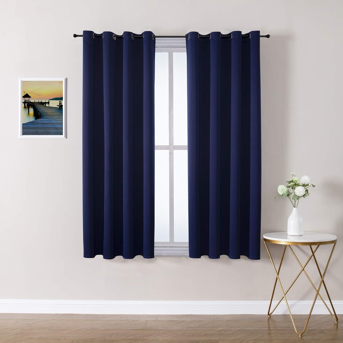 ChrisDowa Grommet Blackout Curtains for Bedroom and Living Room - 2 Panels Set Thermal Insulated Room Darkening Curtains (Navy Blue, 52W x 63L)