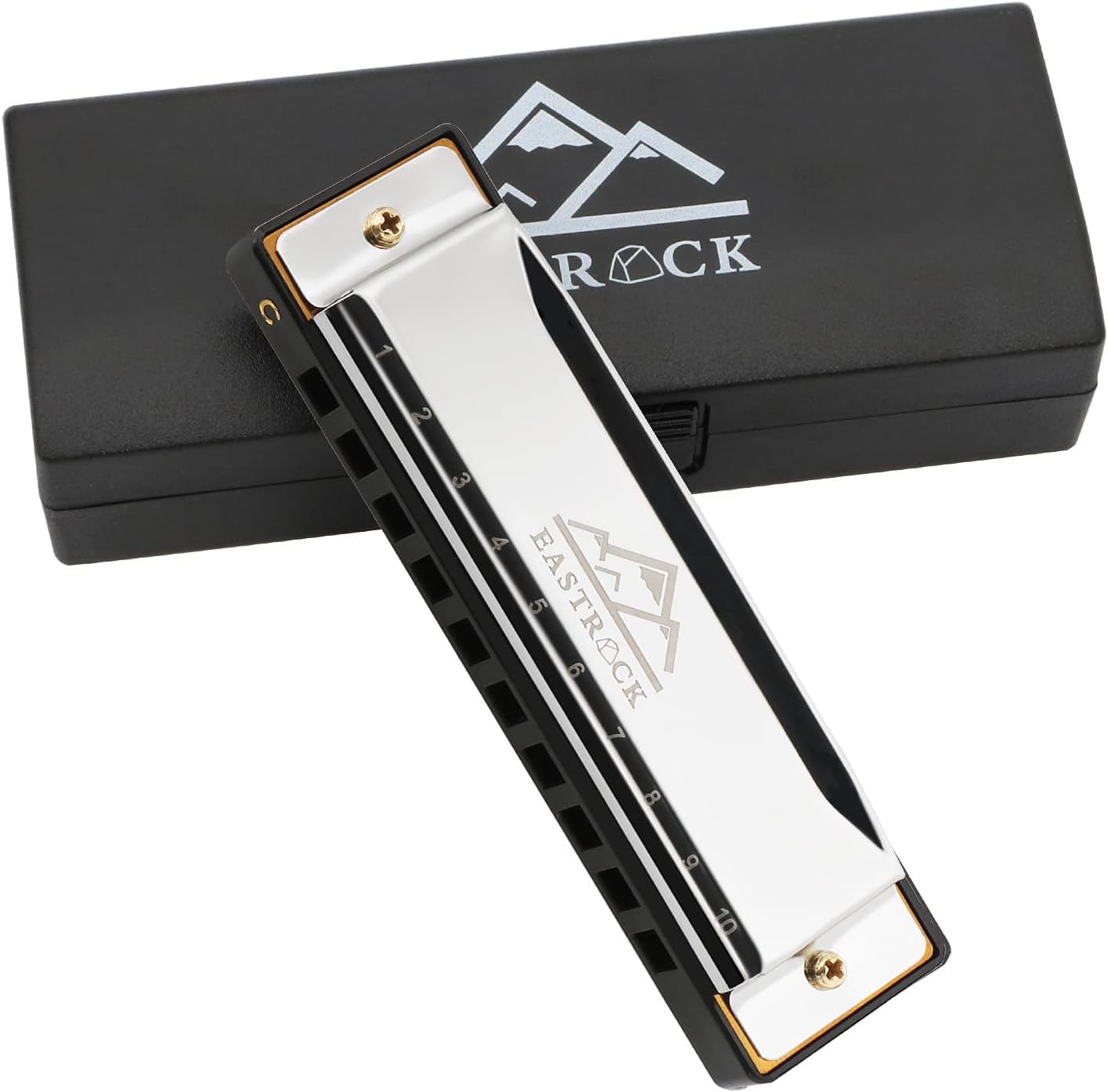 EastRock Blues Harmonica Mouth Organ Harp 10 Hole C Key with Case, Diatonic Harmonica for Beginner, Professional Player, Students gifts, Adult, Friends, Gift Silver