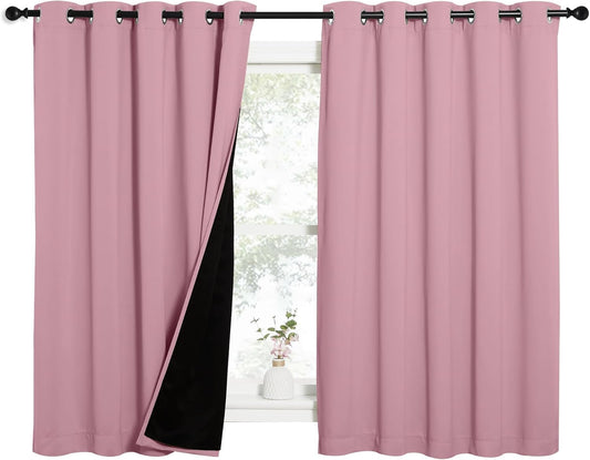 NICETOWN 100% Blackout Curtains with Black Liners, Thermal Insulated Full Blackout 2-Layer Lined Drapes, Energy Efficiency Window Draperies for Bedroom (Crystal Pink, 2 Panels, 62-inch W by 63-inch L)