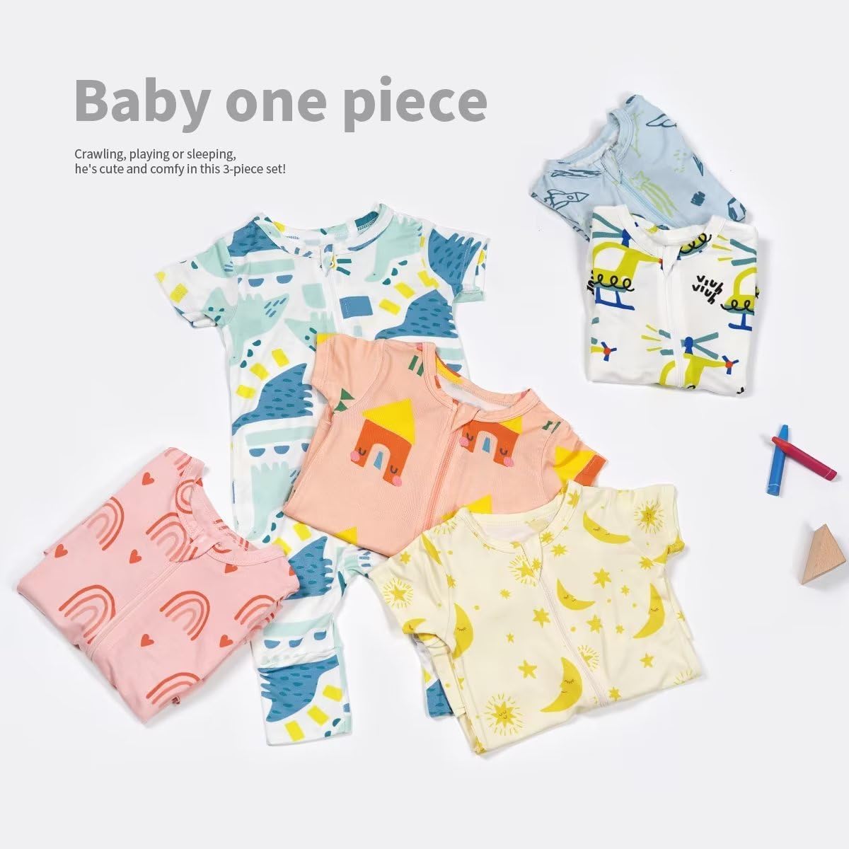 Teach Leanbh Toddler Unisex Baby Bamboo Viscose Pajamas 2 Way Zipper Short Sleeve Footless Romper Jumpsuit Sleep and Play