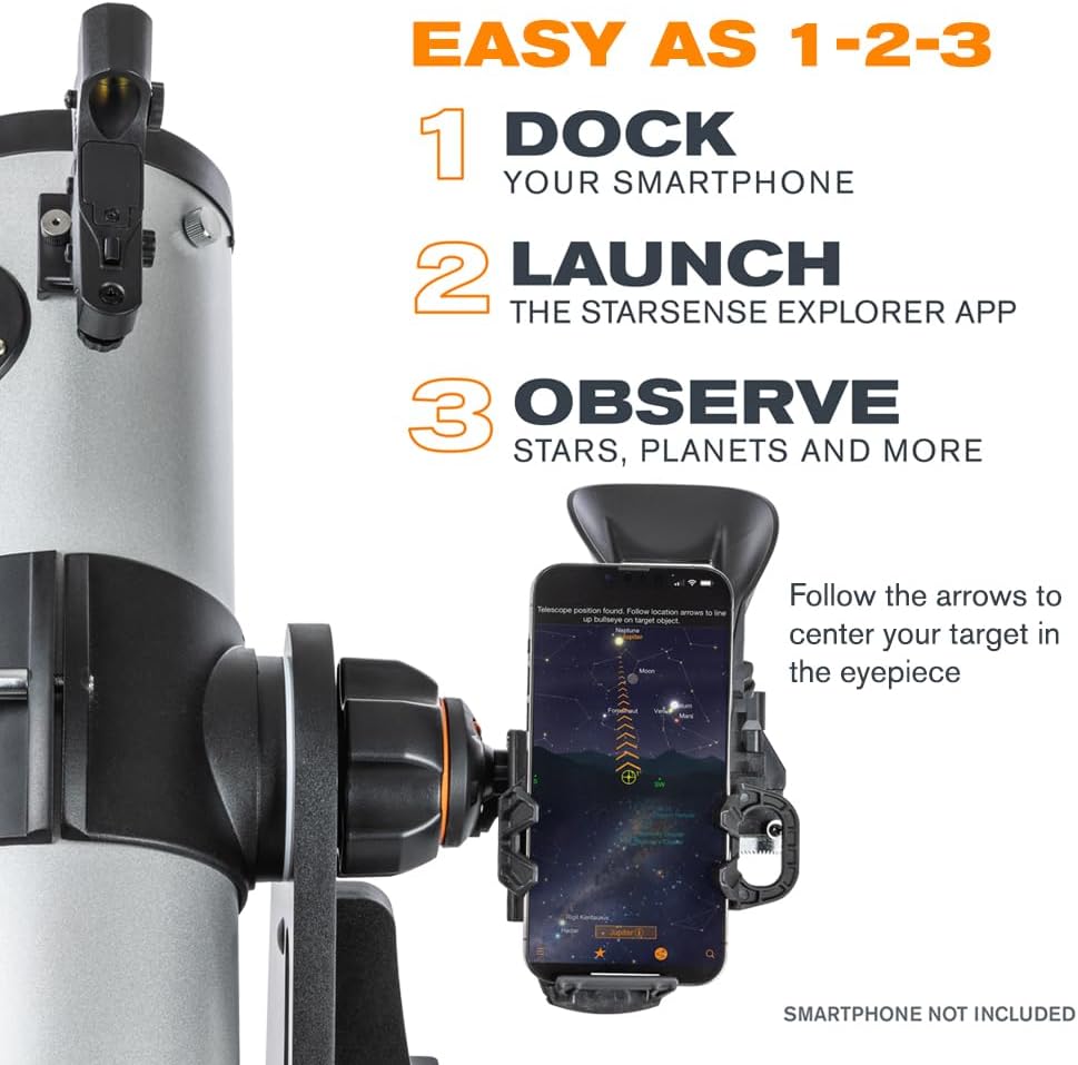 Celestron StarSense Explorer 114AZ App-Enabled Telescope – 114mm Tabletop Dobsonian with Smartphone Dock & StarSense App – iPhone & Android Compatible – Easy-to-Use for Beginners