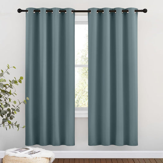 NICETOWN Bedroom Blackout Curtains 72 inch Length - Thermal Insulated Grommet Room Darkening Window Treatments for Children Room/Living Room (Greyish Blue, 2 Panels, W46 x L72)