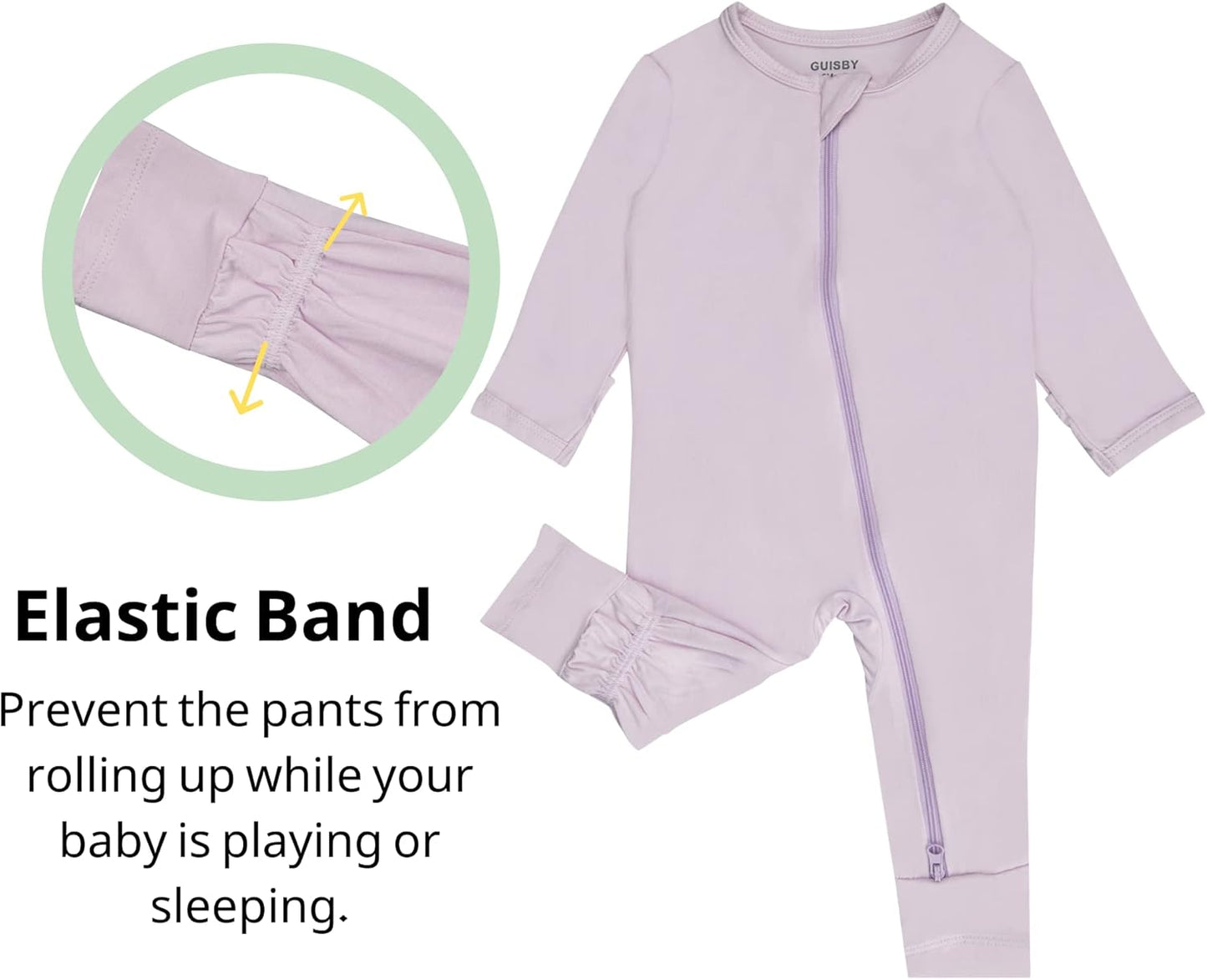 GUISBY Baby Pajamas with Mitten Cuffs - 3Pcs Girls Boys 2 Way Zipper Long Sleeve Rayon Sleepers