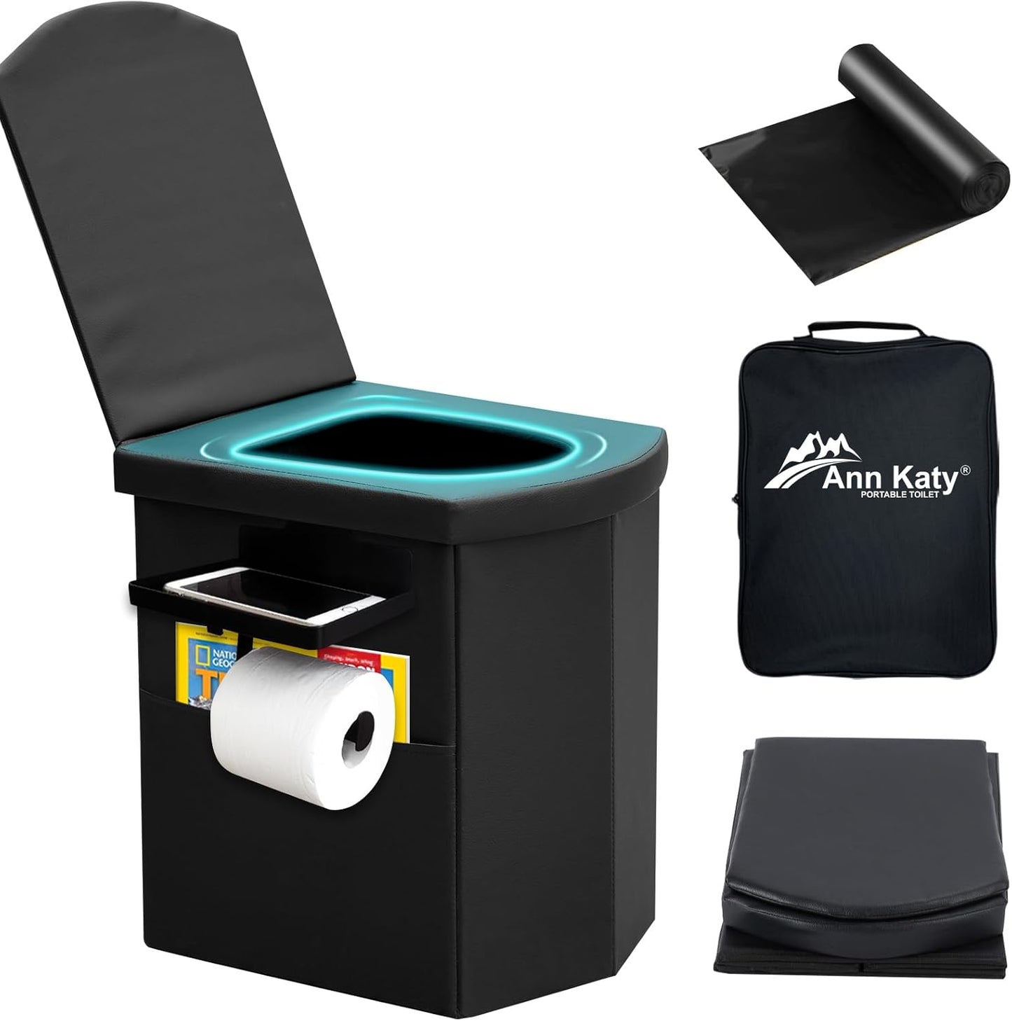 Upgrade XL Portable Toilet for Adults, Extra Large Portable Travel Floding Toilet, Camping Tall Toilets with Lid for Adults and Kids Compact Potty for Car,Hiking,Beach and Camping