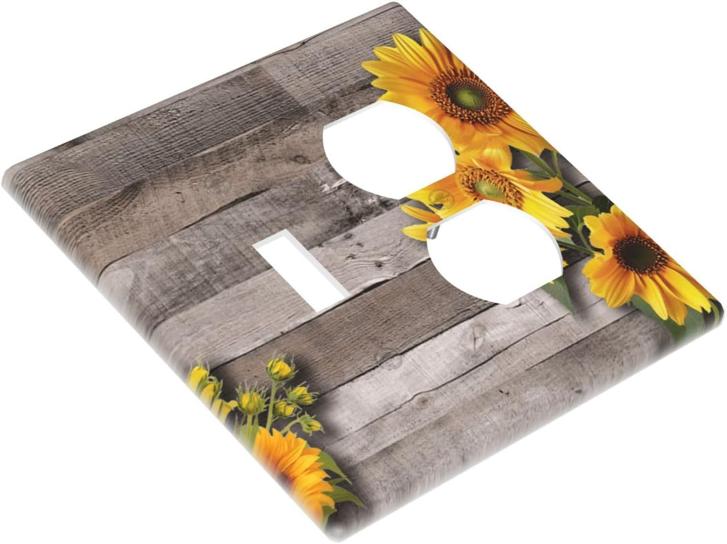 Sunflower Rustic Brown Gray Wood Wallplates 1 Toggle 1 Duplex Switch Plate Electrical GFCI Faceplate Decorative Light Switch Covers for Farmhouse Home Decor