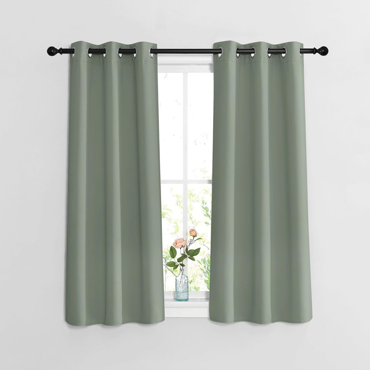 NICETOWN Blackout Sage Green Curtains 54 inches Long 2 Panels Set - Grommet Thermal Curtains Sound Dampening Window Treatments Room Darkening Drapes for Bedroom/Home Office, W37 x L54