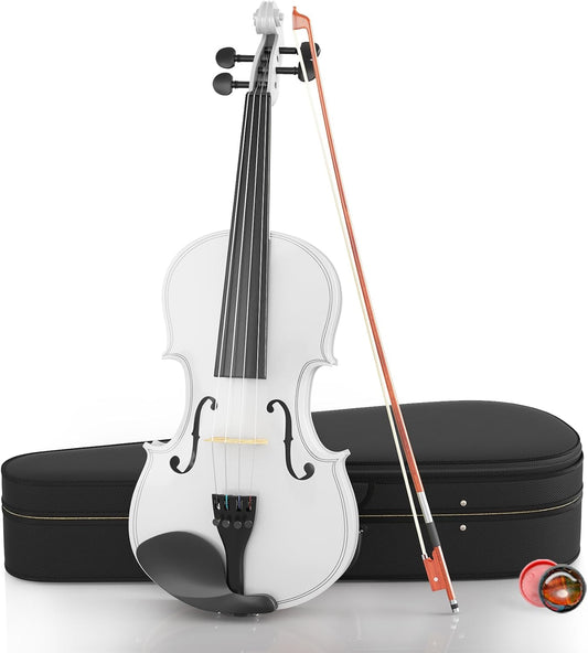 Beginner Violin 4/4, Full Size Violin for Adults, Teens, Student, Acoustic Fiddle Kit with Hard Case, Bow, Rosin, Bridge, Learners Age 12+ (White)