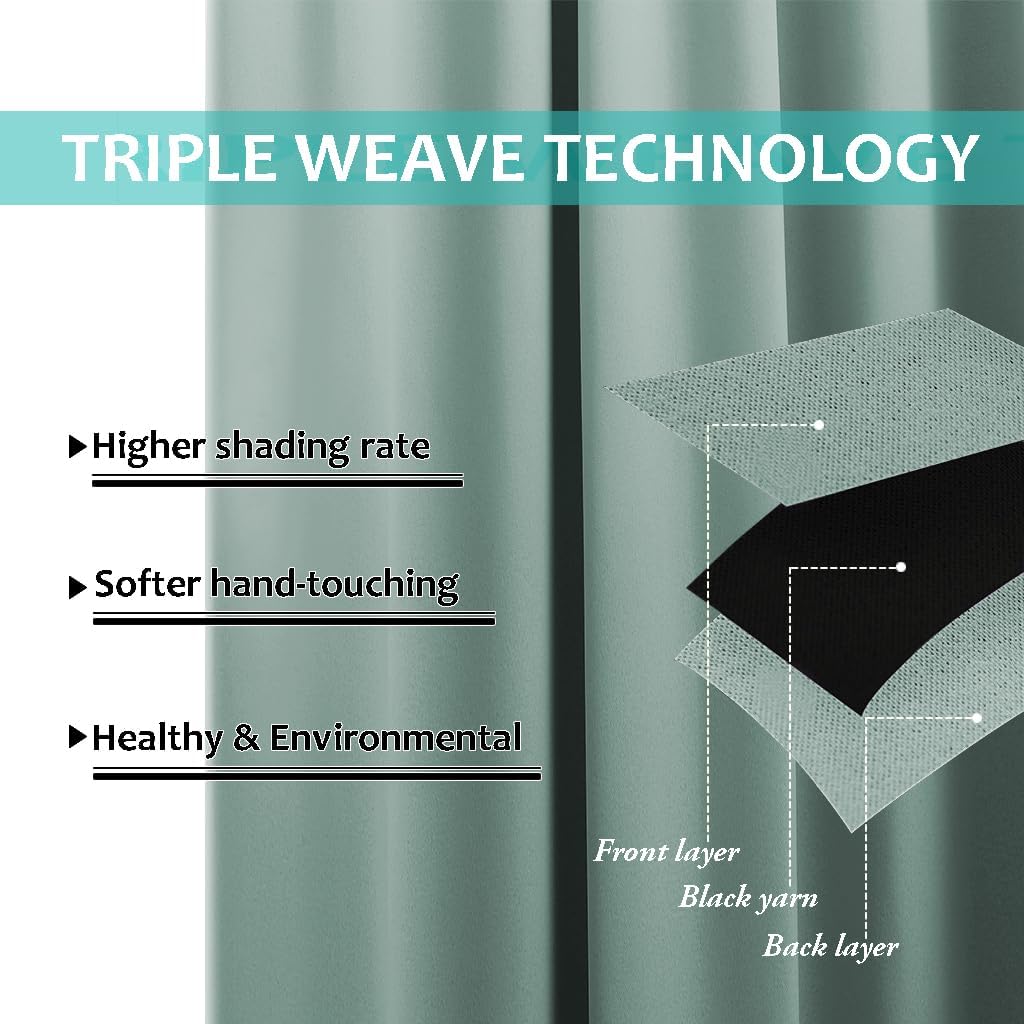 NICETOWN 100% Blackout Lined Curtains, Seafoam Green, 1 Pair, 42" Width x 63" Length Each Panel, 2 Thick Layers Completely Blackout Window Treatment Panels Thermal Insulated Drapes for Kitchen