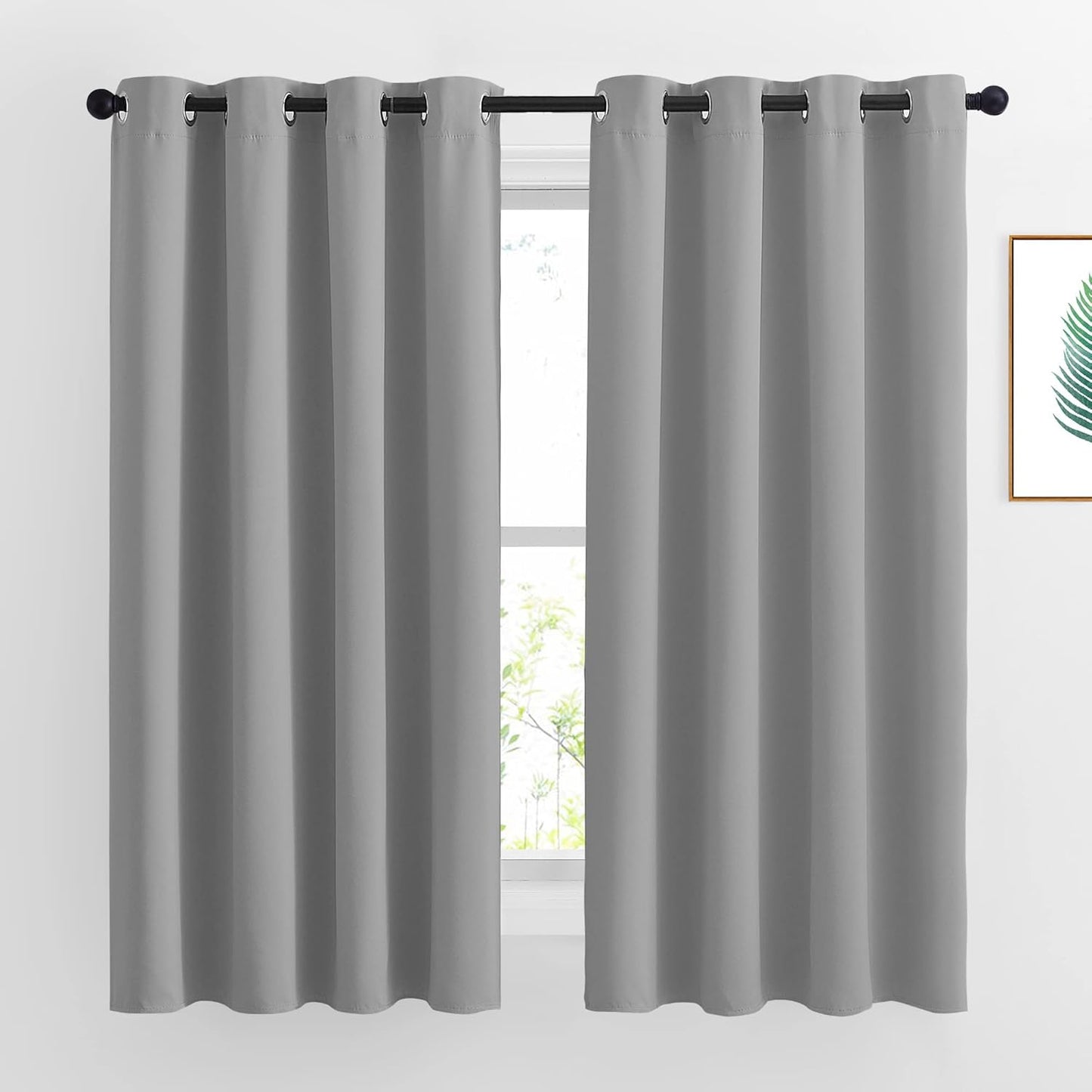 NICETOWN Bedroom Blackout Curtains Panels - Window Treatment Thermal Insulated Solid Grommet Room Darkening Drapes for Living Room (Set of 2 Panels, 52 by 63 Inch, Silver Grey)