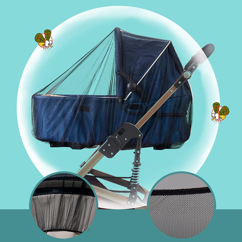 Baby Stroller Mosquito Net (2 Pack) - Durable Mesh Protection for Bassinets, Cradles, Playards, Pack N Plays & Portable Mini Cribs | Breathable Universal Fit Insect Barrier (Black)