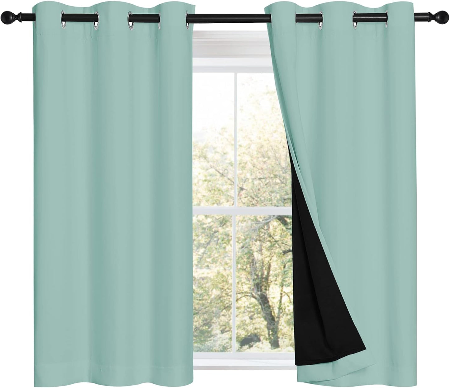 NICETOWN Aqua Blue 100% Blackout Curtains 45 inches Long, 2 Thick Layers Completely Blackout Window Treatment Thermal Insulated Lined Drapes for Small Window (1 Pair, 42 inches Width Each Panel)
