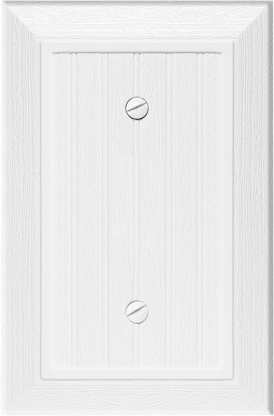 Modern Decorative Wall Plate Switch Plate Outlet Cover, Vintage Retro Wood Grain Design(Single Blank-10 Pack, White)