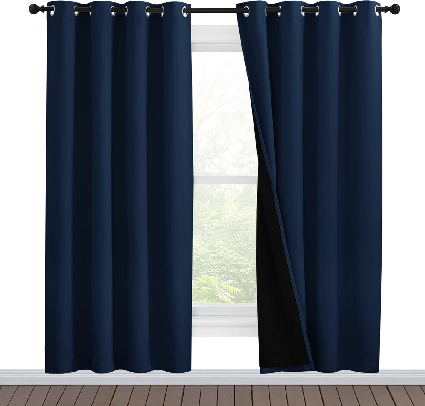 NICETOWN Full Shade Curtain Panels, Pair of Energy Smart & Noise Blocking Out Blackout Drapes for Apartment Window, Thermal Insulated Guest Room Lined Window Dressing(Navy Blue, 55 x 78 inch)