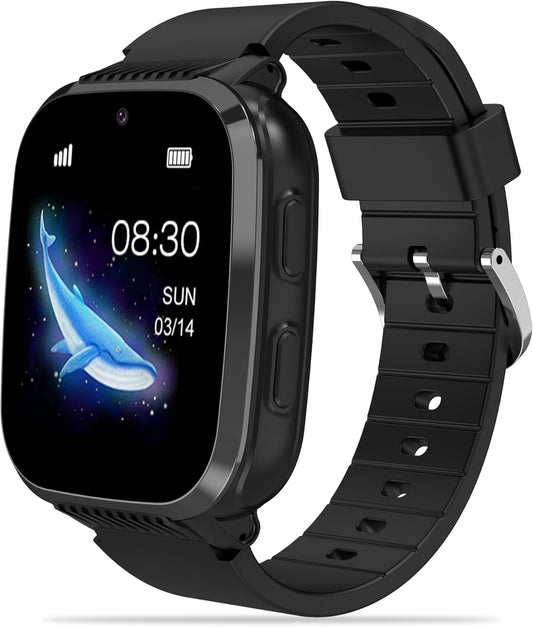 Kids Smart Watch Boys with GPS Tracker & Video Calling Texting 4G Kids Cell Phone Watch Age 5-12, 12/24 Hr SOS Call Voice Chat Alarm Clock Camera Pedometer Class Mode(Black)