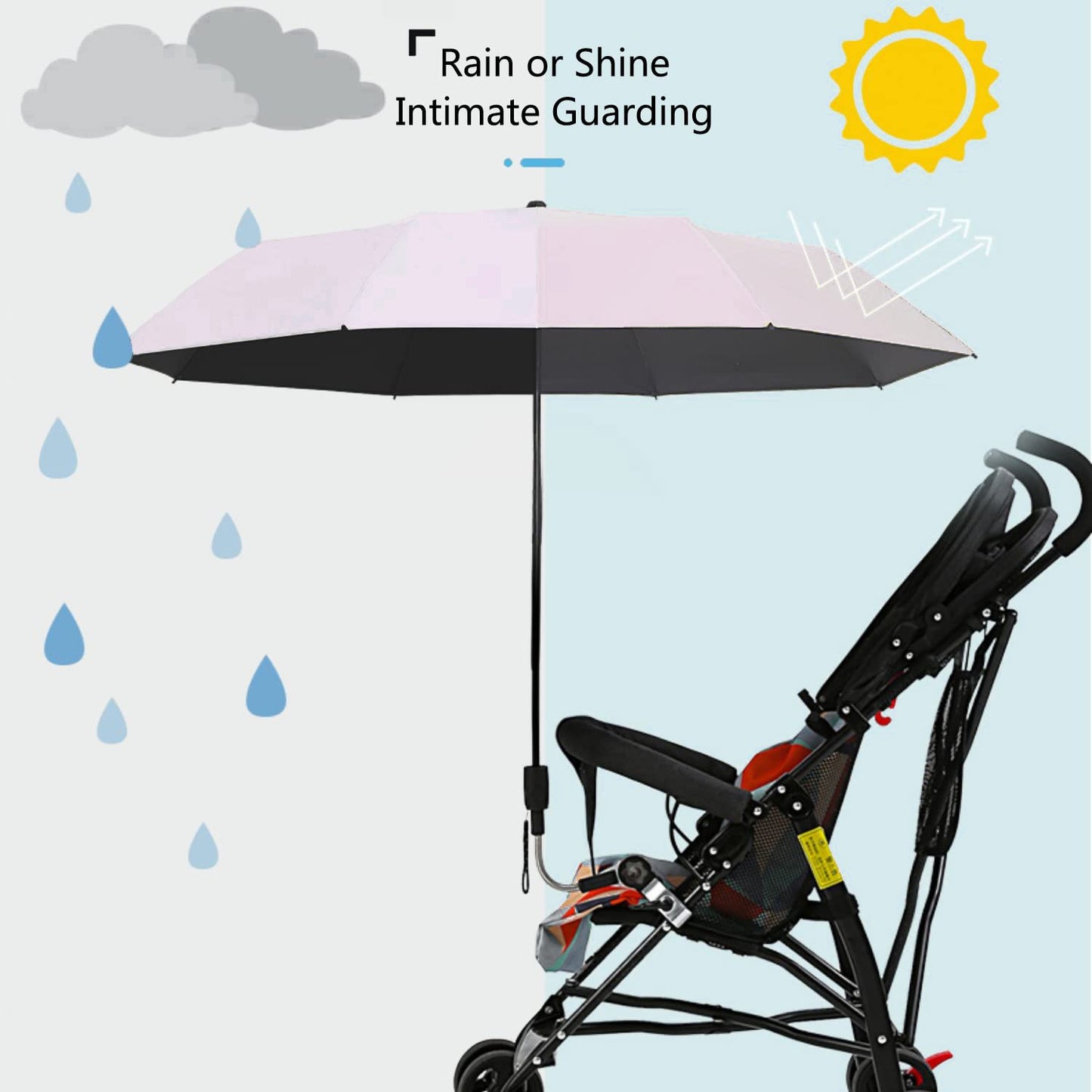 Universal Baby Parasol, Baby Stroller Sun Shade Sun Protection Sun Shade for Strollers, Waterproof Umbrella for Trolley Bike, Bicycle Umbrella with Holder Clip Clamp