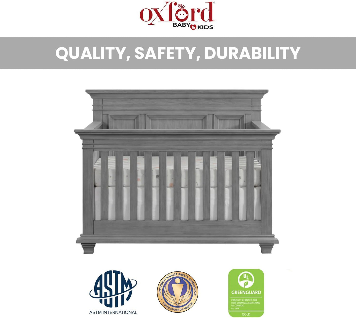 Oxford Baby Weston 4-in-1 Convertible Baby Crib, Dusk Gray, GreenGuard Gold Certified