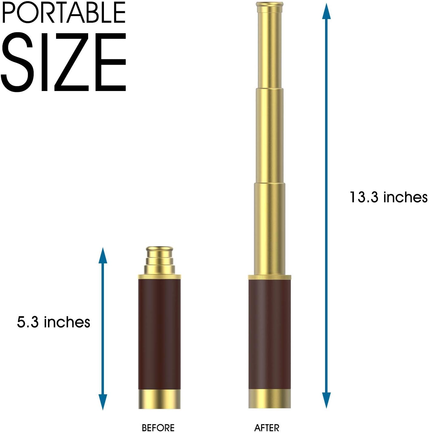 Pirate Spyglass Telescope Pocket Compass Kids Toys Set for Pirate Party, Retro Pirate Telescope Zoomable 25x30 Spyglass with Pirate Pocket Compass for Pirate Party Supplies