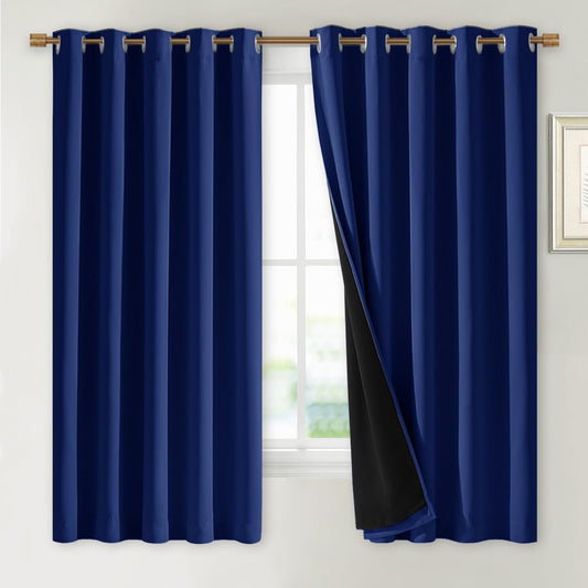 NICETOWN 100% Blackout Lined Curtains, Royal Blue, 1 Pair, 62" Width x 63" Length Each Panel, 2 Thick Layers Completely Blackout Window Treatment Thermal Insulated Drapes for Kitchen/Bedroom