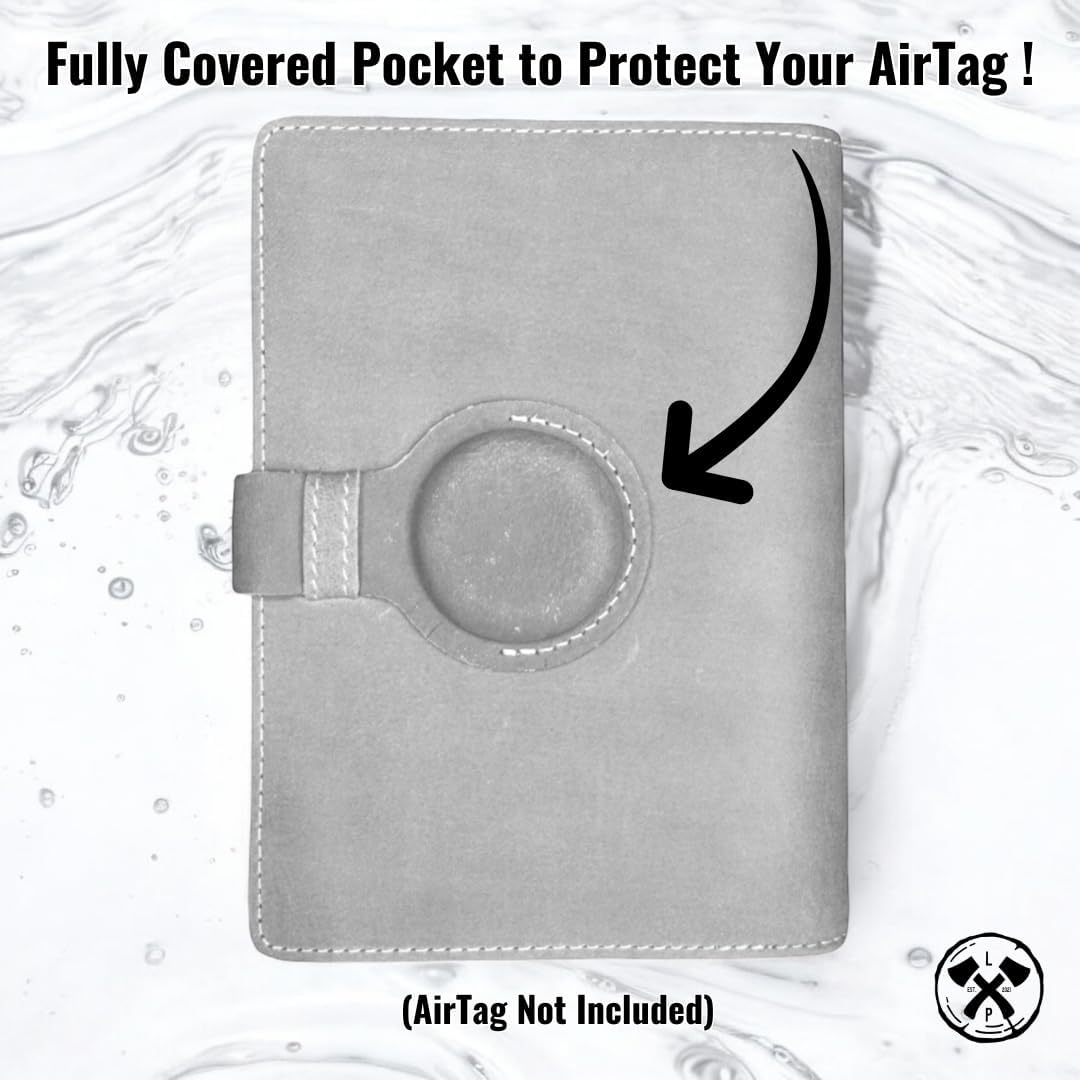 Genuine Leather AirTag Passport Holder and Wallet for Men and Women RFID Blocking for Secure Traveling and Documentation Organizer (Grey)