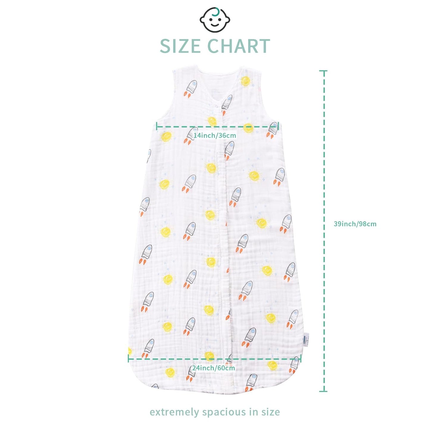 Toddler Sleep Sack for 2-4T Baby, Organic Cotton Wearable Blanket for Boys and Girls 0.5 TOG 2-Way Zipper Sleeping Sacks Soft 4 Layers X-Large Rocket