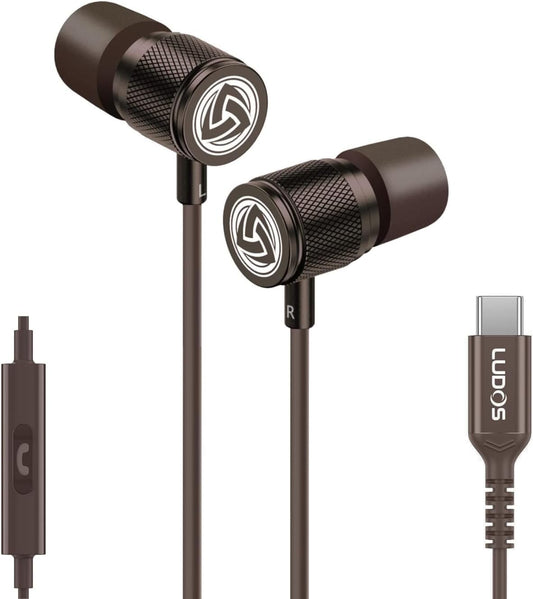 LUDOS Ultra USB C Headphones for iPhone 16 15 Pro Max Plus iPad Pro, 5 Years Warranty, Magnetic USB-C Earbuds for Samsung Galaxy S24 S23 Ultra S22 S21 FE S20 A55 A54 A53, USB Type C Earphones - Brown