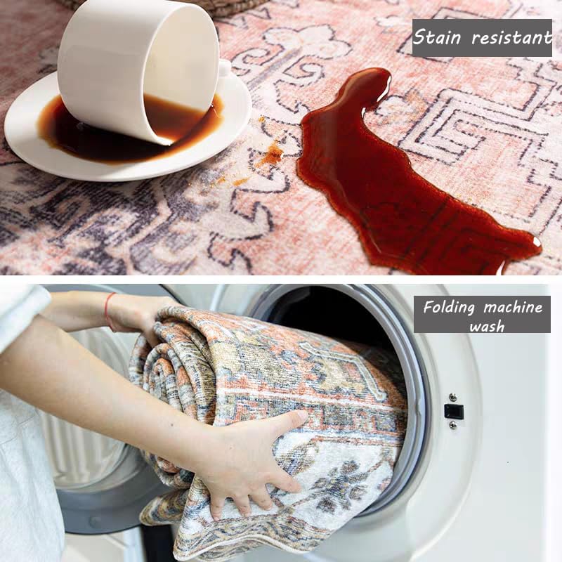 Washable Area Rug 4x6 Rugs for Living Room Retro Flowers Machine Non-Slip Bedroom Rug Vintage Trellis Throw Rug Distressed Carpet for Dining Room Office Carpet