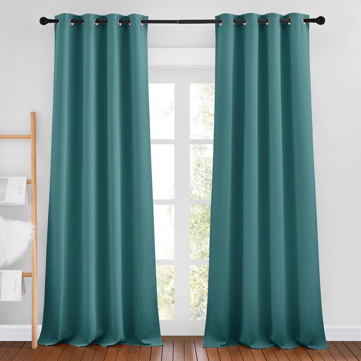 NICETOWN Sea Teal Blackout Bedroom Curtains 96 inches Long, Grommet Thermal Insulated Room Darkening Window Treatments Sound Reducing for Living Room, W46 x L96, 2 Panels