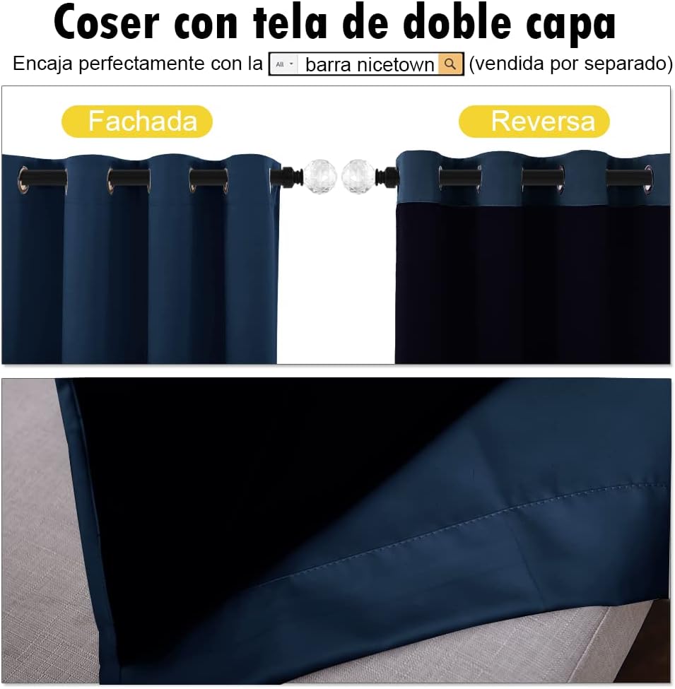 NICETOWN 100% Blackout Curtain Panels, Thermal Insulated Black Liner Curtains for Nursery Room, Noise Reducing and Cold Blocking Drapes for Windows (Set of 2, Navy Blue, 46" Wide by 54" Long)