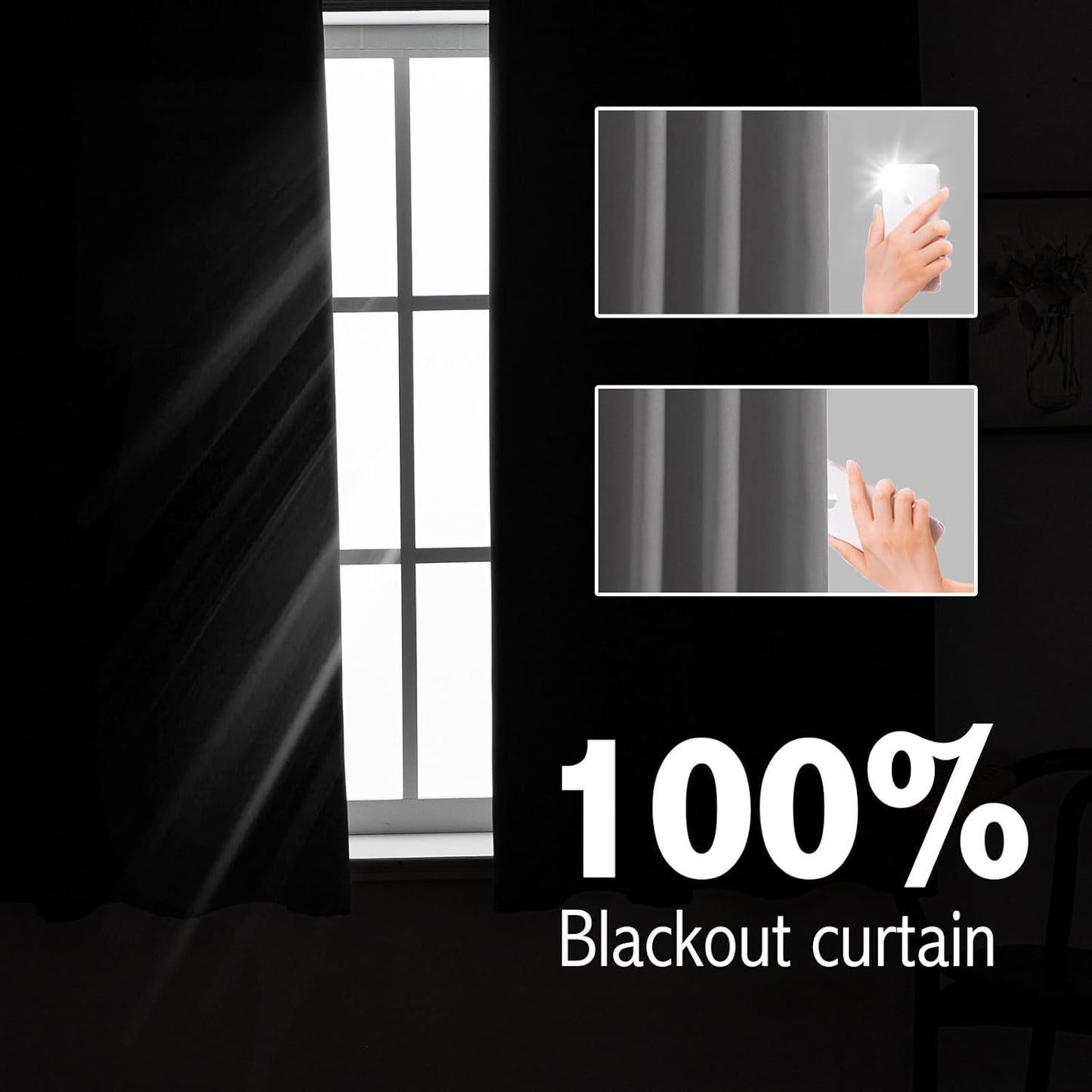 Anytime 100% Blackout Curtain Set, Thermal Insulated & Energy Efficiency Window Draperies for Guest Room, Full Shading Panels for Shift Worker and Light Sleepers（Grey, 2 Panels, 52W x 45L）