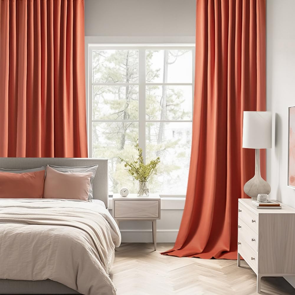 MIULEE Back Tab Burnt Orange Blackout Curtains 96 Inch Long 2 Panels Set for Bedroom, Fall Terracotta Rod Pocket/Pinch Pleated Thermal Insulated Room Darkening Light Blocking Floor to Ceiling Drapes