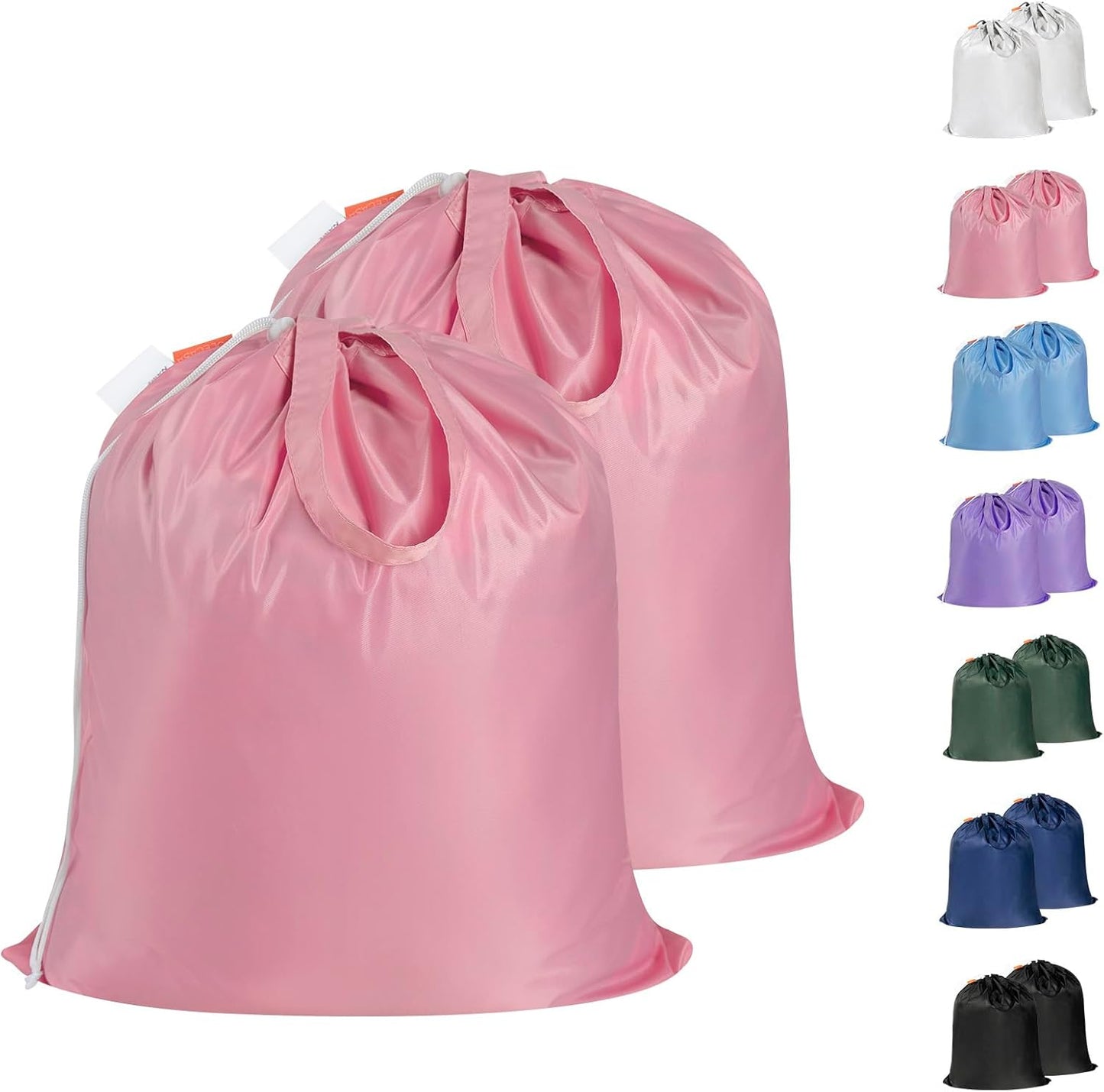 Polecasa Small Heavy Duty Laundry Bag with 130gsm Tear Resistant Fabric and Handles, Easy to Carry Durable Dirty Clothes Drawstring Bag, Perfect for College Dorm, Travel, 2 Pack 21”x24”,Pink