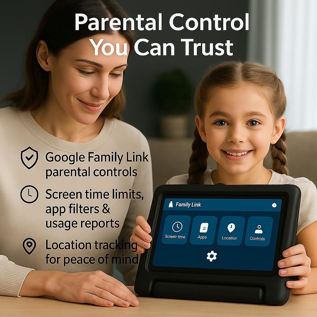 10.1 Inch Kids Tablet with Shockproof Case | Android 14, 64GB+8GB RAM, 12H Battery | Parental Control, Google Kids Space & Preloaded Educational Apps | WiFi 6, HD Display, Ages 3-12