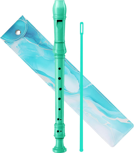 Soprano Recorder Instrument for Kids Beginners Student German Fingering C Key Recorder Instrument 3 Piece with Cleaning Rod and Bag Fingering Chart (bright green)