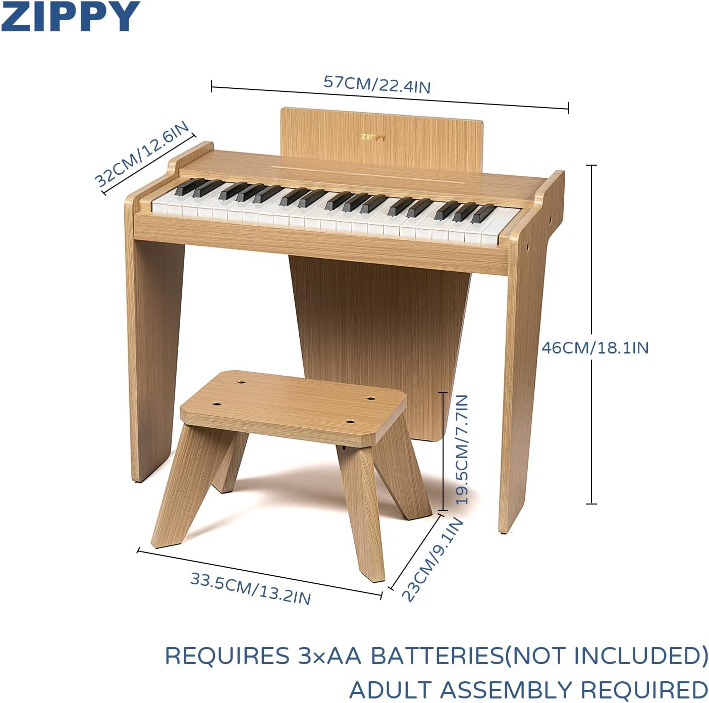 ZIPPY Kids Piano Keyboard, 37 Keys Digital Piano for Kids, Music Educational Instrument Toy, Wood Piano for 3+ Girls and Boys (Oak Basic)