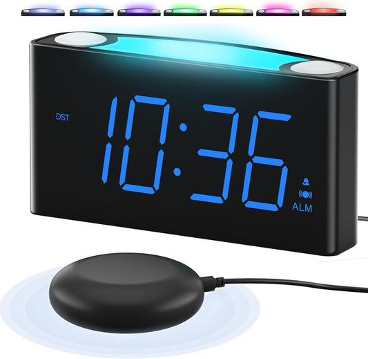PPLEE Super Loud Alarm Clock for Heavy Sleepers Hearing Impaired Deaf,Vibrating Alarm Clock with Bed Shaker,Big Display Alarm Clock for Bedroom,5 Dimmer,Night Light,USB/Type-C Charger,Power-off Memory