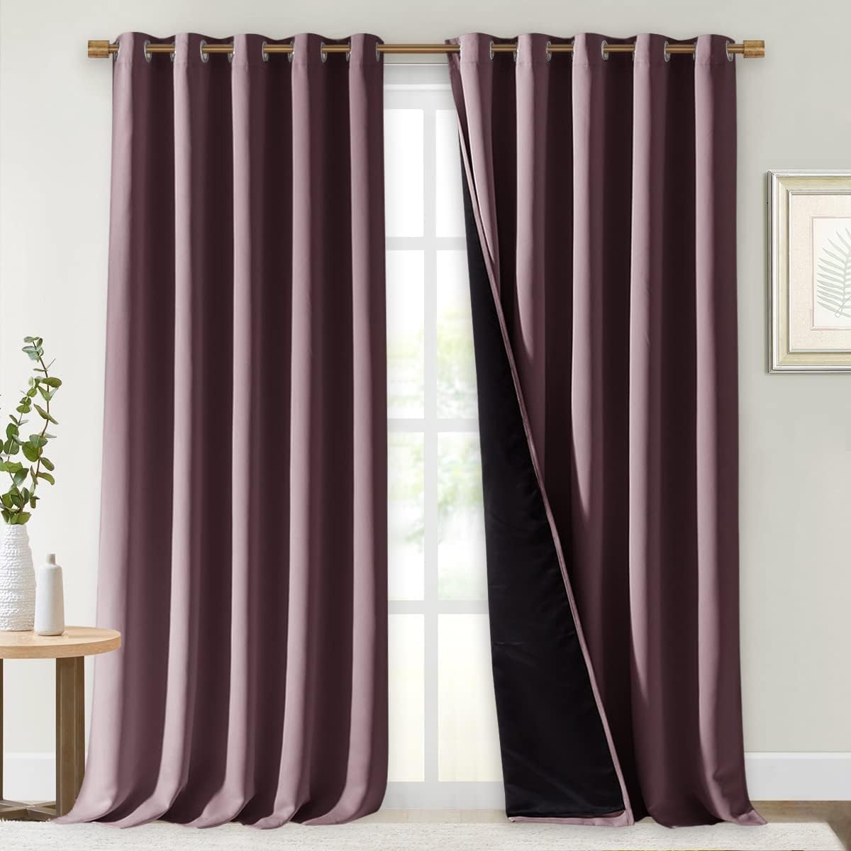 NICETOWN Dry Rose 100% Blackout Curtains for Windows, Super Heavy-Duty Black Lined Total Darkness Drapes for Bedroom, Privacy Assured Window Treatment for Patio (Pack of 2, 70 inches W x 108 inches L)