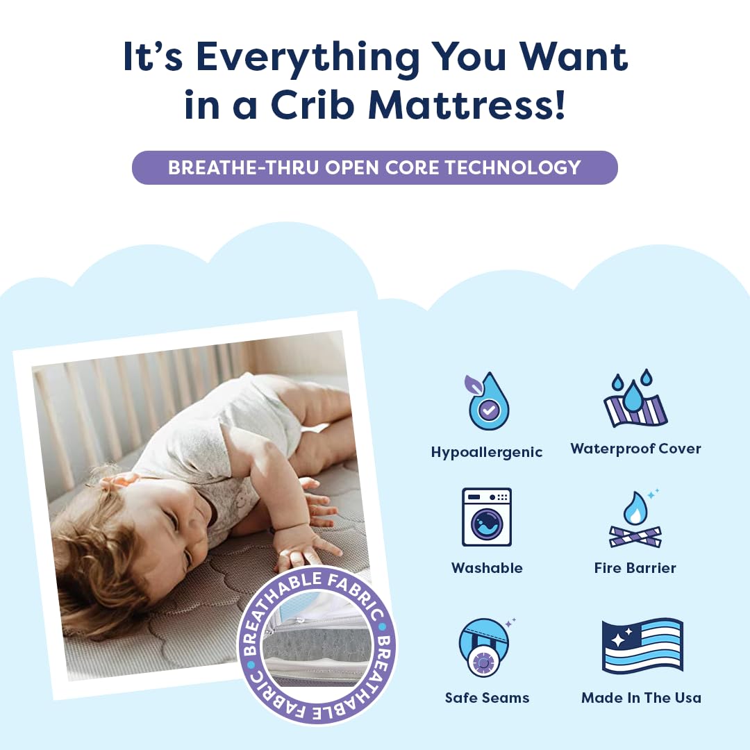 Moonlight Slumber Air Crib Mattress – Breathable, Washable, Dual-Sided Infant and Toddler Mattress with Open Core Design, Foam-Free, Hypoallergenic, 5.5", Standard Crib Size, Made in USA