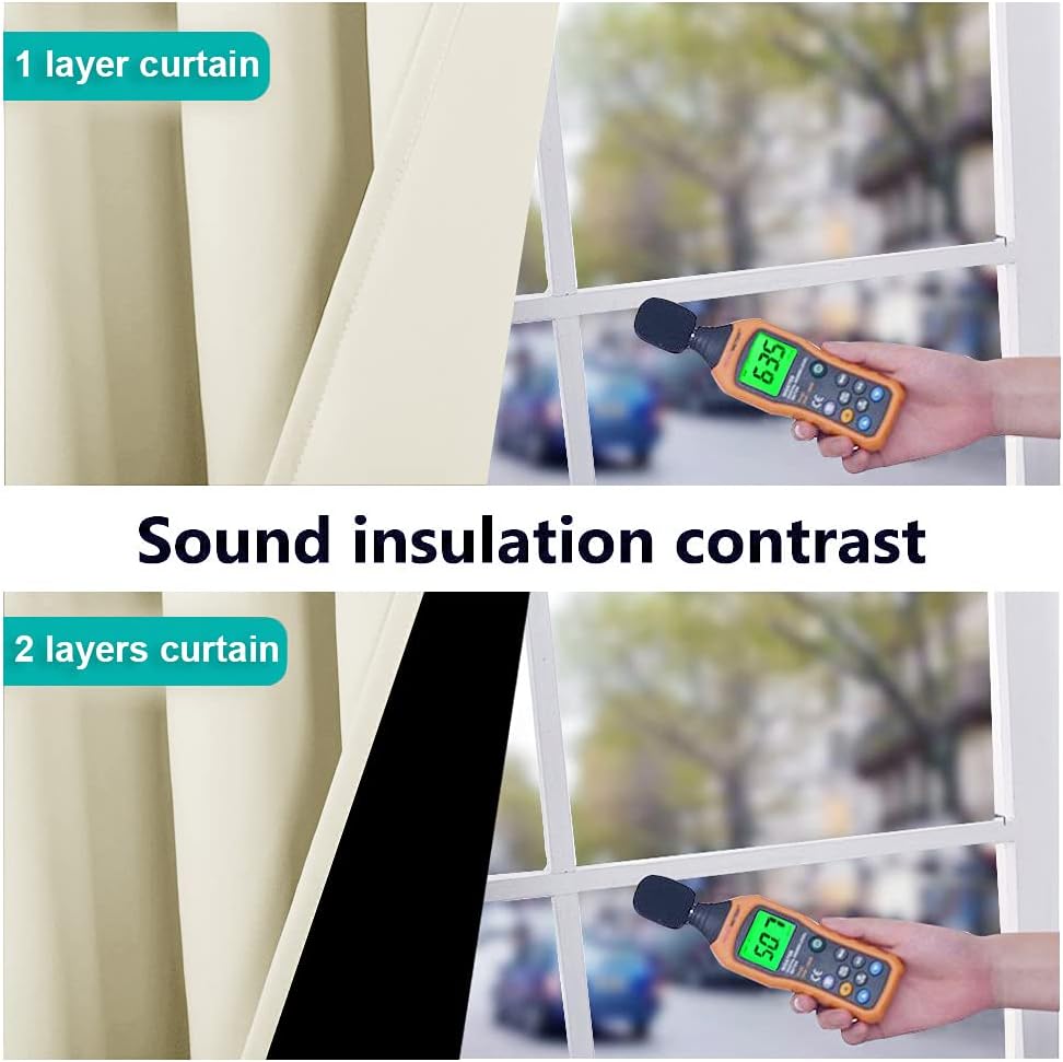 NICETOWN Thermal Insulated 100% Blackout Curtains, Noise Reducing Performance Drapes with Black Lining, Full Light Blocking Drapery Panels for Patio (Beige, 1 Pair, 46 inches x 90 inches)