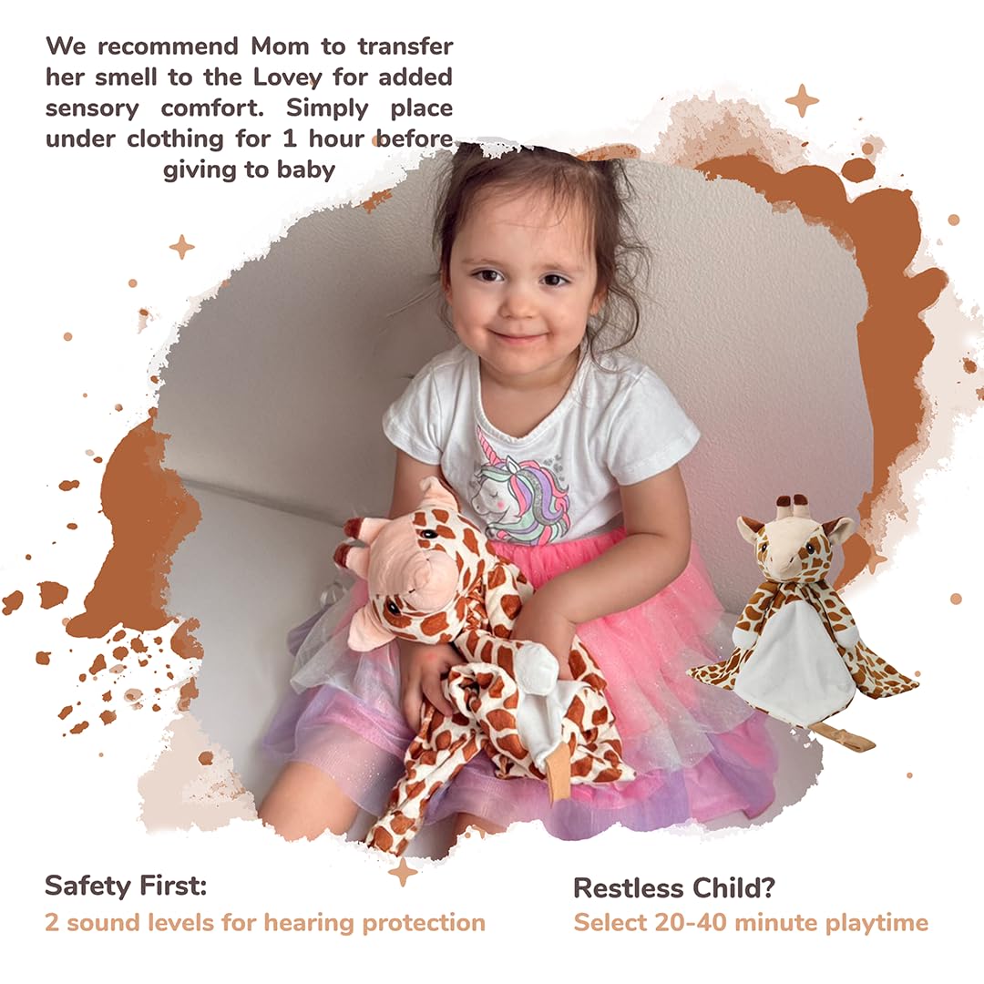 Love By Emi Baby Music Lovey Brown Giraffe, Baby Sleep Soother for Crib & Cuddle Bedtime, White Noise with Heartbeat & Lullaby, Plush Sound Machine Toy, Stuffed Animal for Newborns, Infants & Toddlers