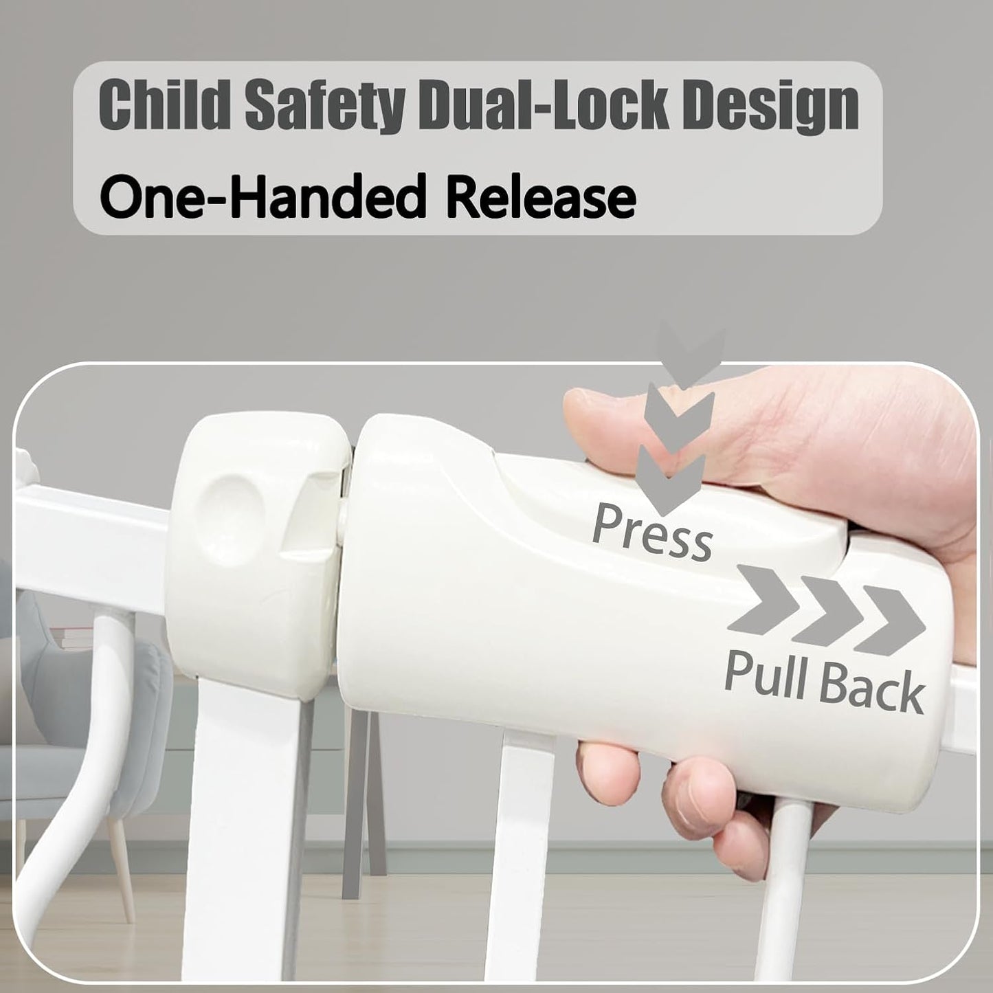 Auto Close Baby & Dog Gate 34-38.5 Inch, Tension Safety Gate Indoor, White Metal, Walk-Through Child Gate for Kids & Pets