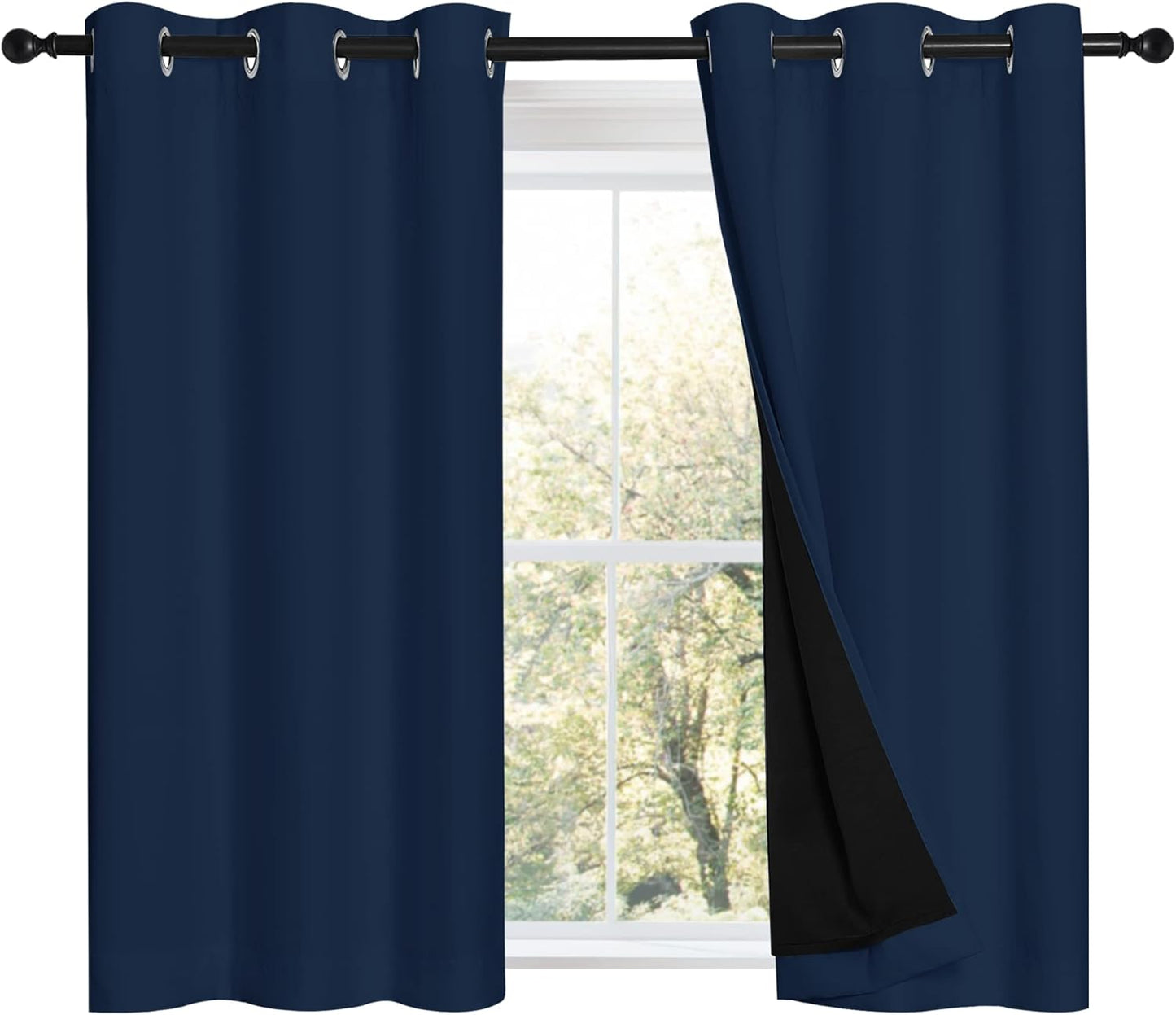NICETOWN Navy 100% Blackout Curtains 45 inch Long 2 Panels Set, Thermal Insulated 2-Layer Lined Drapes, Energy Efficiency Small Window Draperies for Dining Room (42 inches W by 45 inches L)