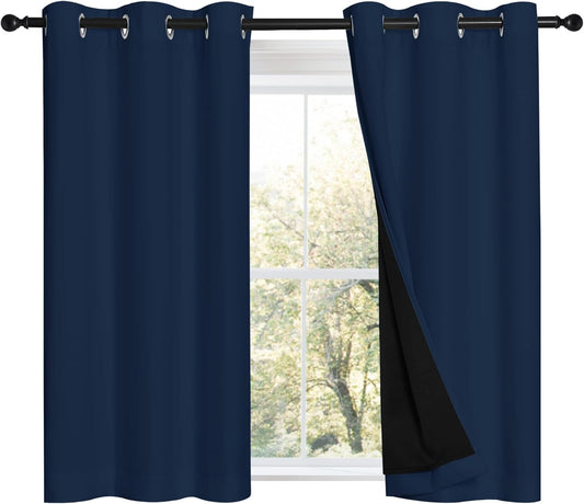 NICETOWN Navy 100% Blackout Curtains 45 inch Long 2 Panels Set, Thermal Insulated 2-Layer Lined Drapes, Energy Efficiency Small Window Draperies for Dining Room (42 inches W by 45 inches L)