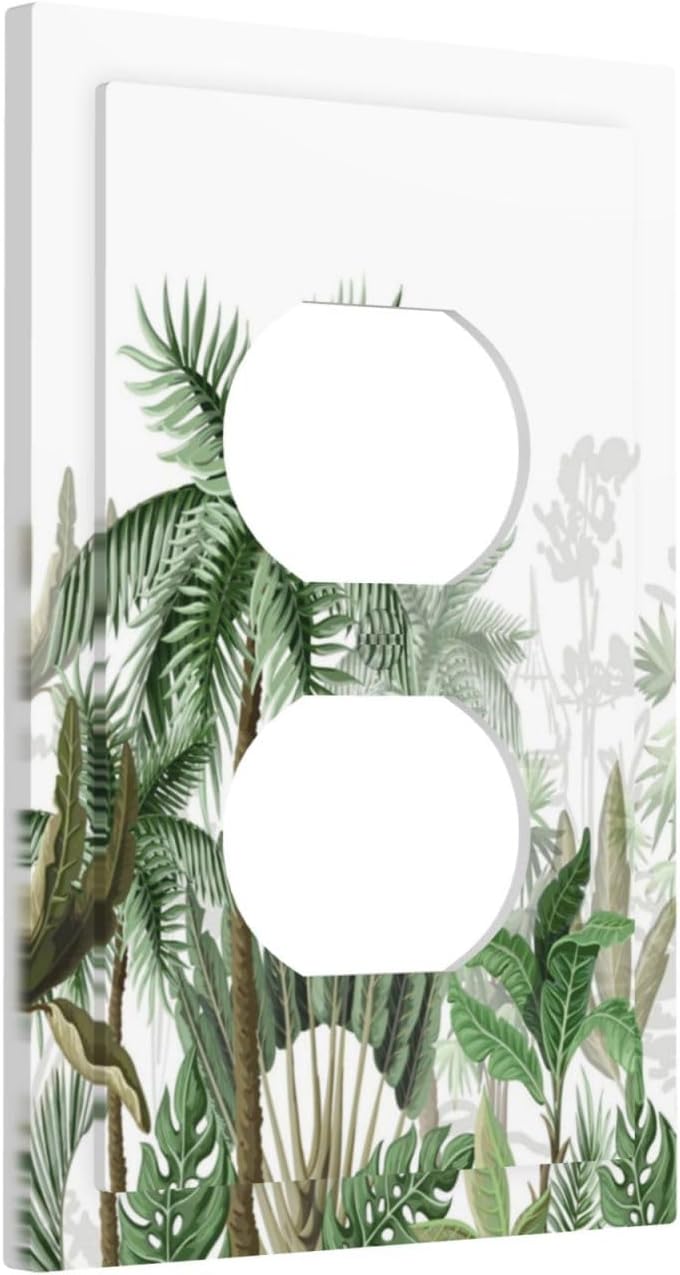 Palm Tree Banana Leaf Green Rainforest Natural Landscape Outlet Covers 1 Gang Duplex Light Switch Cover Decorative Switch Plates Electrical Receptacle Faceplate Wall Plate for Bed Room Living Room