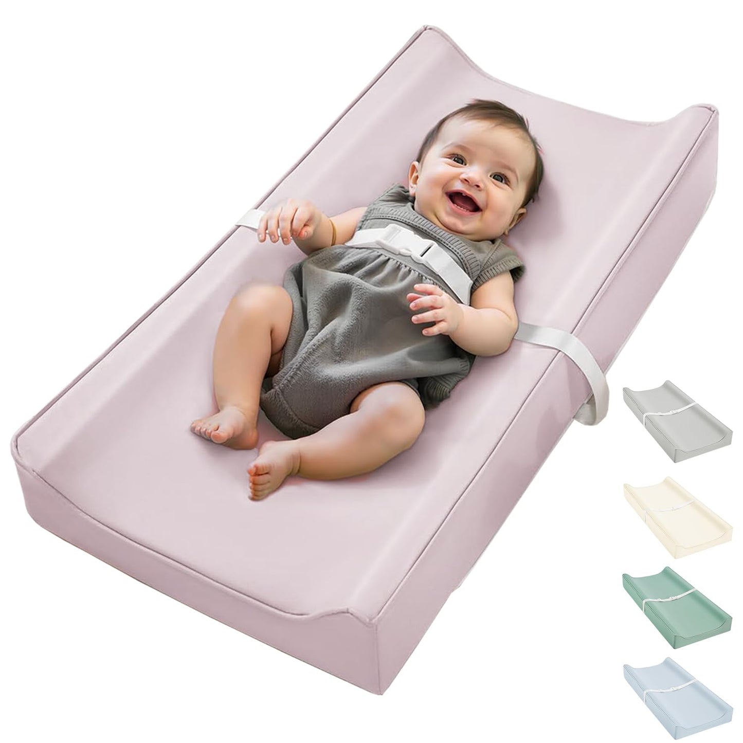 Vegan Leather Waterproof Baby Changing Pad - Wipeable, Extra Thick & Portable & Non-Slip Diaper Mat for Dresser, Crib, Travel | Soft & Safe (Pink)