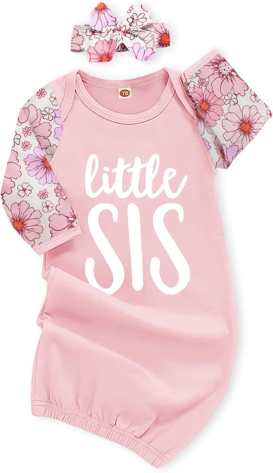 AMAWMW Newborn Baby Girl Little Sister Sleeper Gown Stripe Long Sleeve Nightgown Pajamas Gifts Stuff Essential Outfit