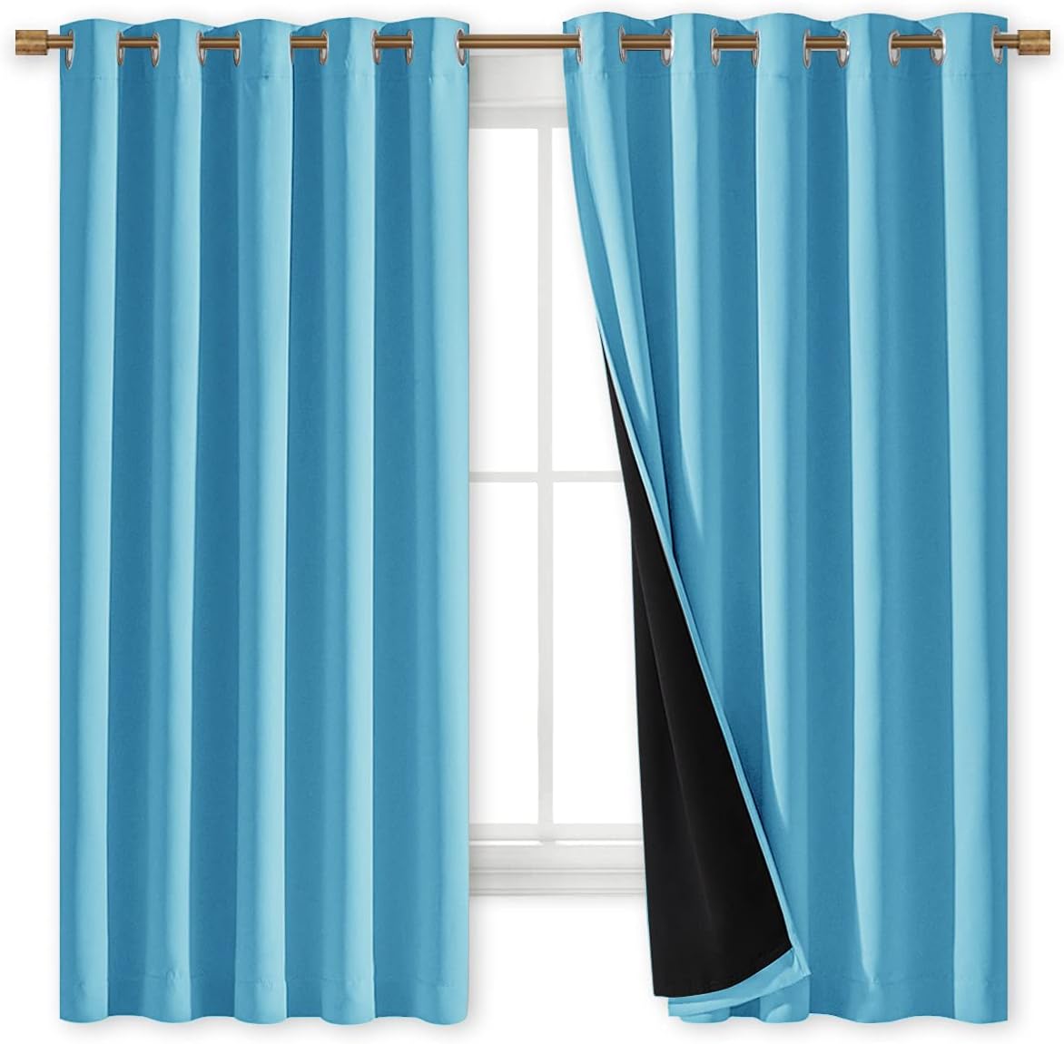 NICETOWN 100% Blackout Lined Curtains, Teal Blue, 1 Pair, 62" Width x 63" Length Each Panel, 2 Thick Layers Completely Blackout Window Treatment Thermal Insulated Drapes for Kitchen/Bedroom