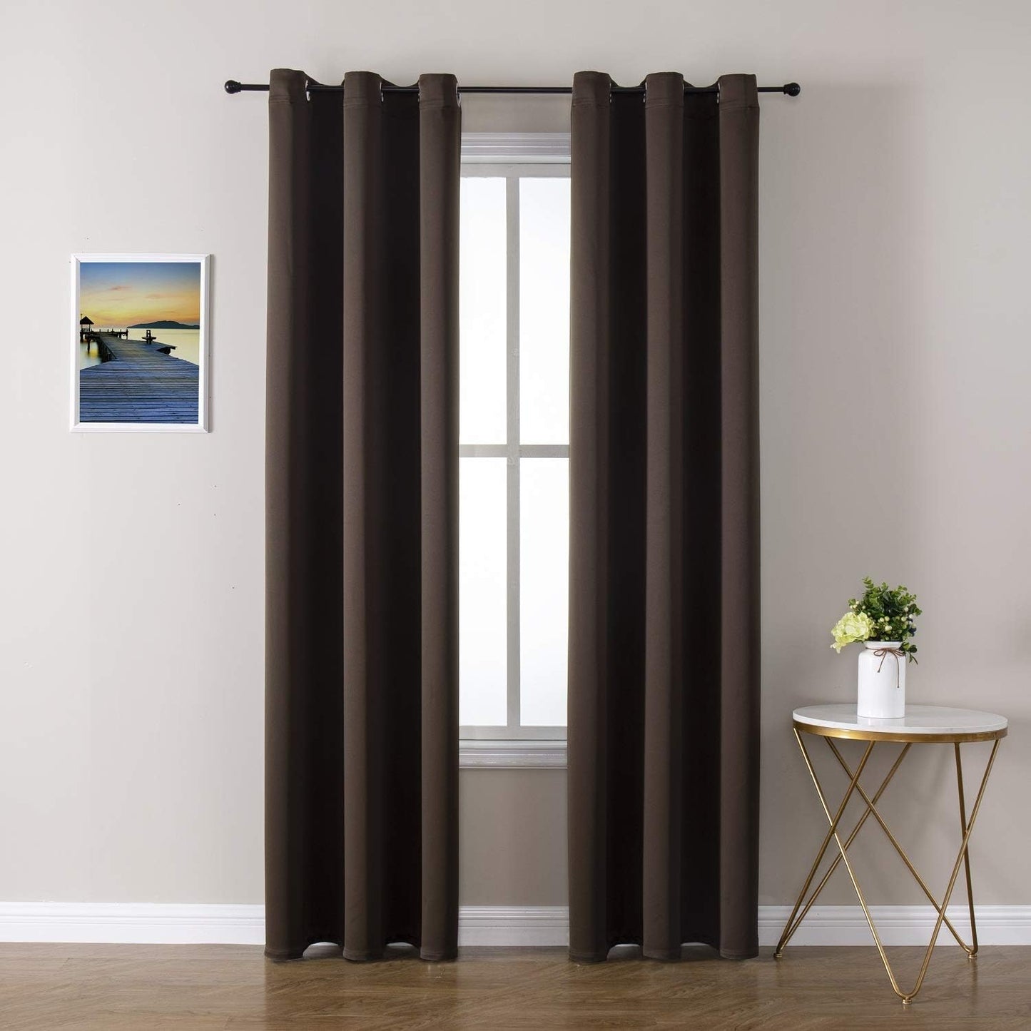 ChrisDowa Grommet Blackout Curtains for Bedroom and Living Room - 2 Panels Set Thermal Insulated Room Darkening Curtains (Brown, 42W x 84L)