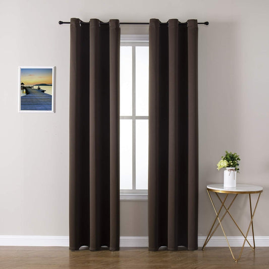 ChrisDowa Grommet Blackout Curtains for Bedroom and Living Room - 2 Panels Set Thermal Insulated Room Darkening Curtains (Brown, 42W x 84L)